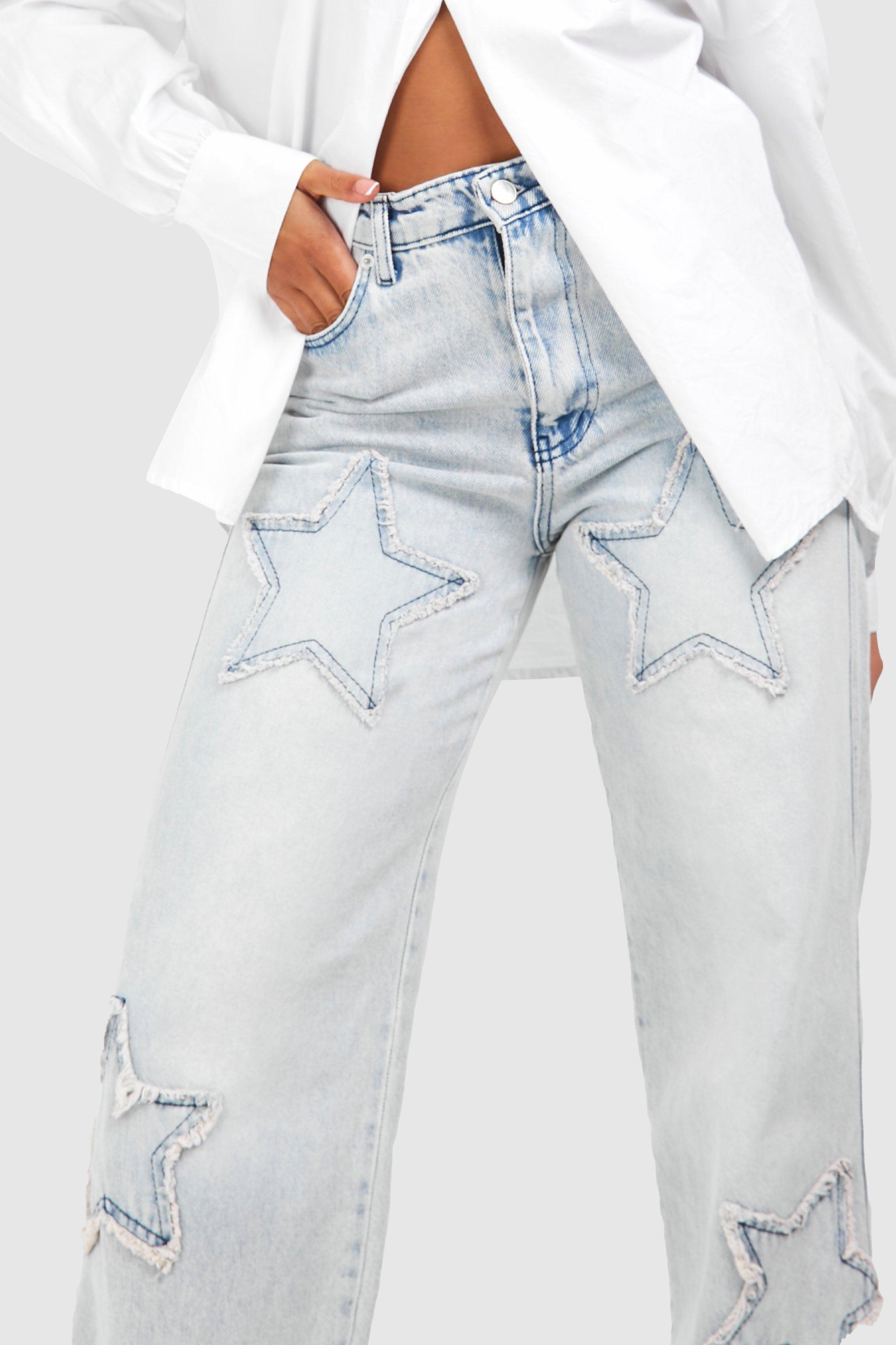 Star Embroidered Straight Leg Jeans boohoo
